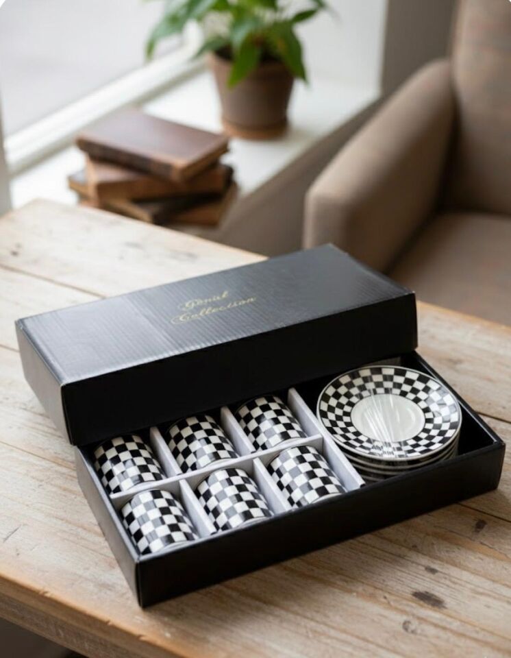 MODERN GEOMETRİK 6 KİŞİLİK 12 PARÇA PORSELEN KAHVE FİNCANI SETİ